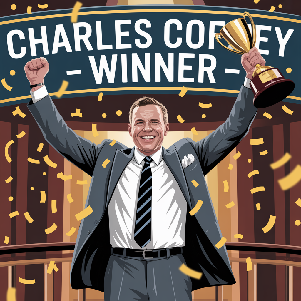 Charles Coffey celebrating his win